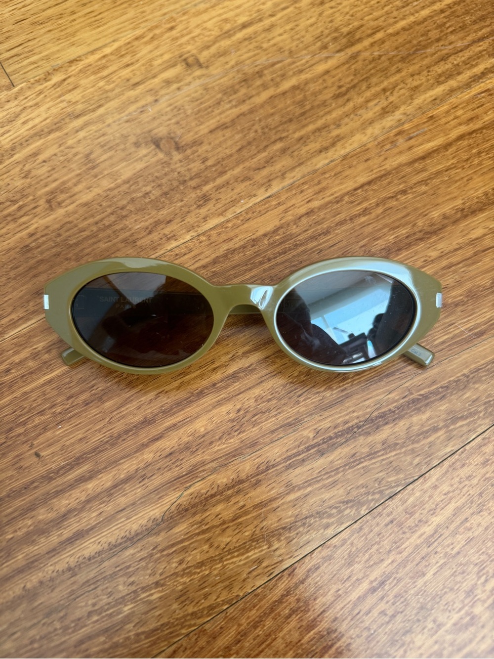 Saint Laurent Olive Green Oval Sunglasses